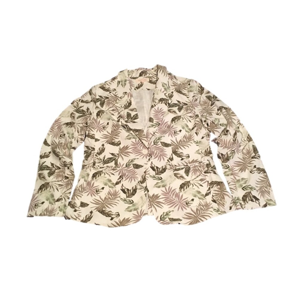 🎯3 for $30🎯  blazer Women XL cream Hawaiian Linen Blend pockets Resort Travel